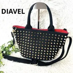 【美品】DIAVEL ディアベル スタッズバッグ ブラック×レッド ショルダー