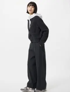 ユニクロ　ブラッシュドジャージーワイドパンツ　xxl 08ダークグレイ