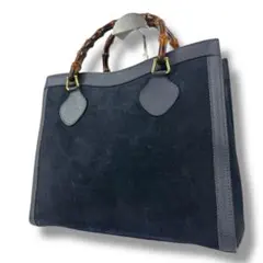 【A4対応】GUCCI グッチ バンブー ダイアナ ハンドバッグ スエード 紺色