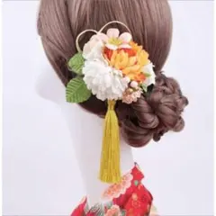 【新品】 髪飾り 和装 浴衣 着物 七五三 結婚式 つまみ細工 イエロー 黄