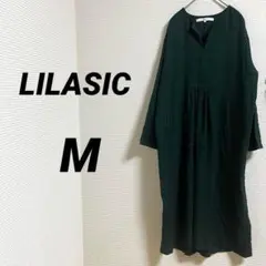 【LILASIC リラシク】 長袖ロングワンピース グリーン系 M チェック