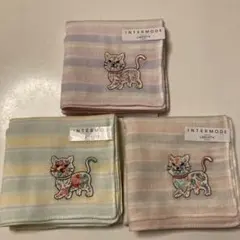 3枚ギフト　インターモードusingリバティ　ガーゼ　ハンカチ　猫　にゃんこ