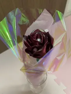 【一輪の薔薇】　リボンブーケ　バラ　クリスマスプレゼント　プロポーズ　花束