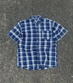 old stussy ギンガムチェック シャツ y2k usa 紺タグ 刺繍 短