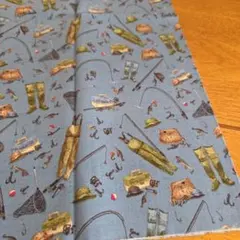 50×100　釣り　青系　釣り道具　USA コットン　薄手　生地　はぎれ