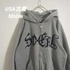 USA古着 フルジップ　パーカー　フーディー　グレー　ストライプ
