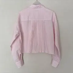ショートストライプシャツ　ピンクストライプ