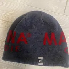 MARK&LONA ロゴ ニット帽 グレー×レッド 日本製　ゴルフ　フリーサイズ