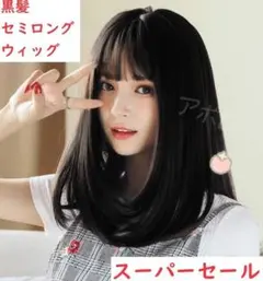♥スーパーセール♥黒髪　セミロング　ウィッグ　ブラック　かつら　黒色のサムネイル