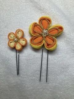 ちりめんつまみ細工　お花ピン2個セット