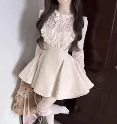 地雷系 長袖ミニワンピース フレア　ワンホン miu系穿搭 量産型 ロリータ