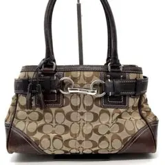 【中古美品】正規店購入品 コーチ シグネチャー キャンバス レザー ハンドバッグ
