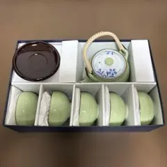 四季夢彩　緑巻桔梗絵　蓋付茶器揃(茶托付)