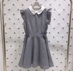 evelyn フリル付きギンガムチェックミニワンピース 襟付きシャツワンピース