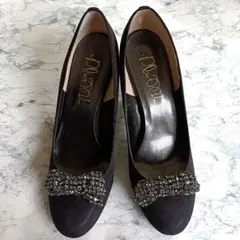 美品✨パンプス　結婚式　24.5　グリッター　ブラック　2way　キラキラ