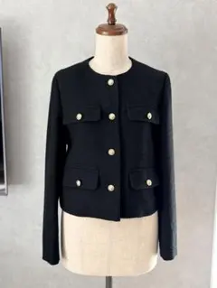 ゴールドボタン　ツイードノーカラー黒ジャケット 卒園卒業式　セレモニージャケット