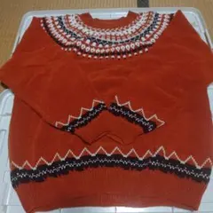 GERRYcosby 茶オレンジノルディック柄ニットセーター 3Lふんわりタッチ