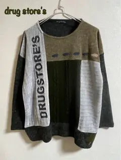 drug store's 異素材切り替えニット　ロゴ刺繍