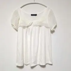 ​美品 クイーンズコート シフォン切替カットソー 白 フリル 異素材 2 Mのサムネイル