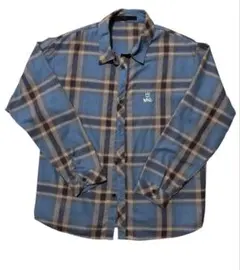 チェックシャツ　オンブレ ブルー　古着