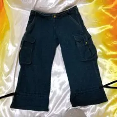 adidas アディダス 7分パンツ カーゴパンツ Ｌ 黒地に金ラメ ジャージ