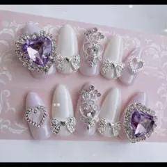 【現品】量産型 ゆめかわ 韓国 推し フレンチ パープル ネイルチップ