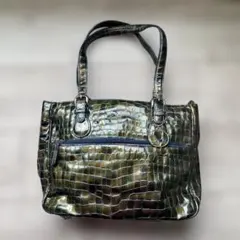 コッコフィオーレ　ハンドバック　トート エナメル　グリーン　クロコ型押し