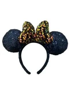 ミッキー耳カチューシャ 黒と金のスパンコール