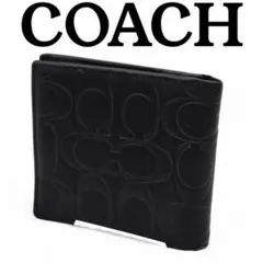 COACH コーチ 二つ折り財布 シグネチャー メンズ ブラック