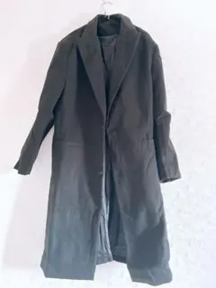 黒 ロングコート チェスターコート ステンカラー風 ダークブラック 長め丈