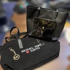 MICHAEL KORS トートバッグ黒東京限定帆布バッグキーホルダー3点セット