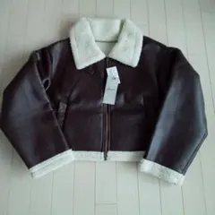新品　合皮　ボアジャケット　ダークブラウン