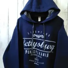 フルーツオブザルーム ゲティスバーグ スウェット パーカー ネイビー M 古着