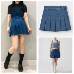 GU デニム ローウエスト　プリーツ　ミニスカート Mサイズ