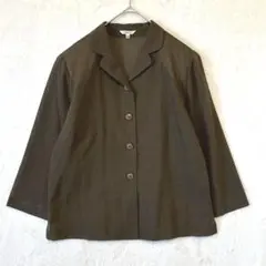 レナウン／ジャケット M 7分袖 透け感 レトロ ウール混 日本製 ブラウン