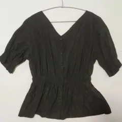 バックオープンリボン　シャツ　ブラックMサイズのサムネイル