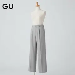 GU メンズ バギースラックス タック ストレートパンツ グレー S