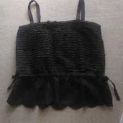 205 ワンダフルワールド　黒総ピコフリルキャミソール スカラップエッジ