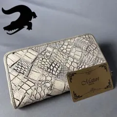 K75. 高級皮革 本物 本革 ラウンドファスナー 長財布 目地染め バニラ