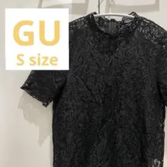 【美品】GU ジーユー　レース　トップス　半袖シャツ　ブラウス　ブラック　S