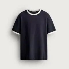 未使用品 ZARA コントラストリブ付きベーシック リンガー Tシャツ M 半袖