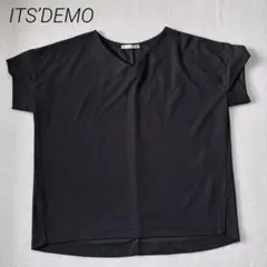 【イッツデモ】 カットソー フレンチスリーブ 黒 F ゆったり シンプル 春夏のサムネイル