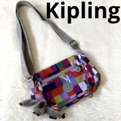 ✨希少品✨Kipling ショルダーバッグ カラフルチェック柄　軽量 ミニバッグ
