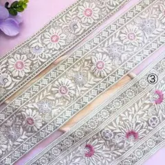 【インド刺繍リボン122】1m チュール 幅11.5cm太幅リボン 長さ変更可能