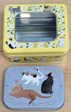 未使用　カルディ　ネコ柄缶　2種　イエロー　グレー　2点セット　小物入れ　ケース