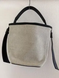 キャンバス×フェイクレザー バケットバッグ