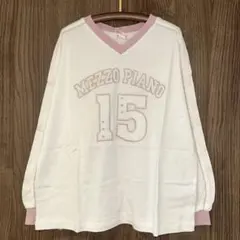 新品タグ付き　メゾピアノ　レースナンバリング長袖Tシャツ　オフホワイト140cm
