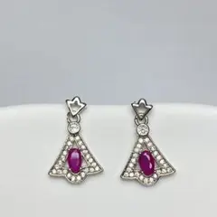 天然石ピアス ルビー 濃ピンク赤　SV925　揺れるタイプ　No.BG19