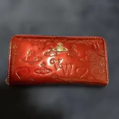 ヴィヴィアンウエストウッド　長財布　エナメル　ロゴ　型押し　ファスナー 赤