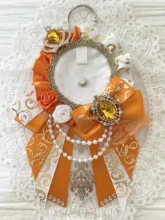 ୨୧1577 ハンドメイド 痛ロゼット♡オレンジ×ホワイト